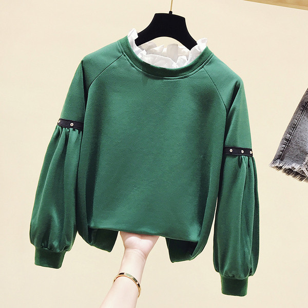 Bluză casual de damă cu mâneci lungi cu decolteu oval în galben și verde