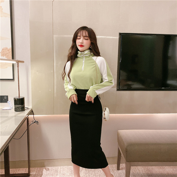 Női rövid blúz szett cipzárral és hosszú szoknyával