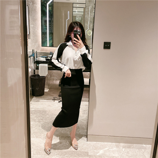 Női rövid blúz szett cipzárral és hosszú szoknyával