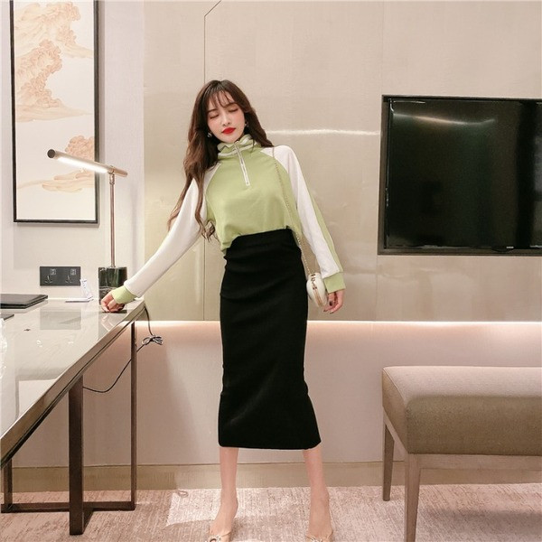 Női rövid blúz szett cipzárral és hosszú szoknyával