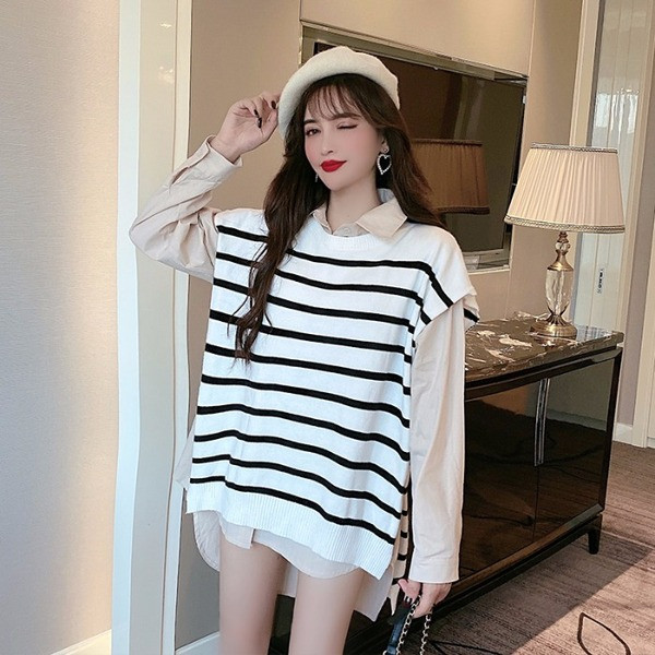 Csíkos mellény és aszimmetrikus ing készlet