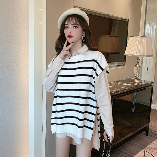 Csíkos mellény és aszimmetrikus ing készlet