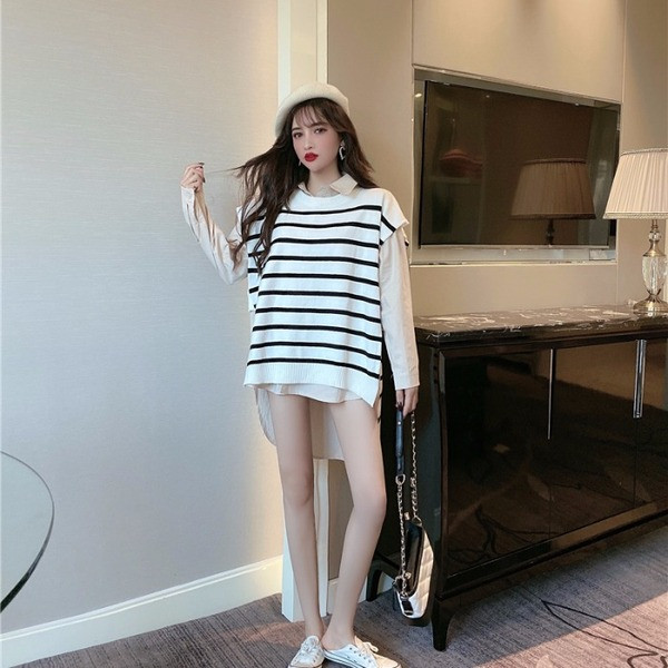 Csíkos mellény és aszimmetrikus ing készlet