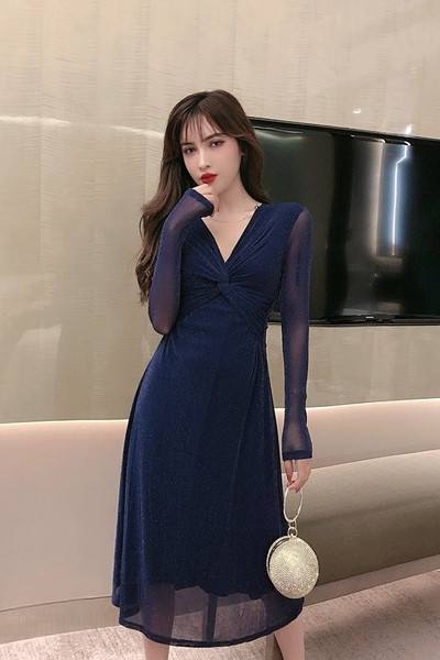 Rochie lungă, moale, cu decolteu spitz în trei culori