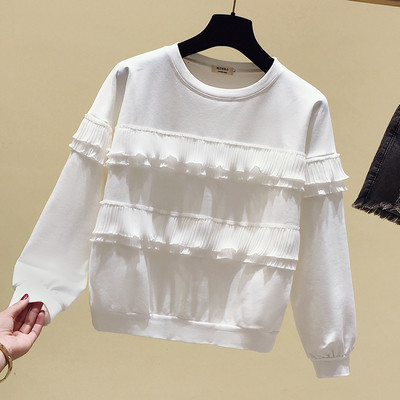 Bluză de damă cu mâneci lungi și decolteu O în alb și negru