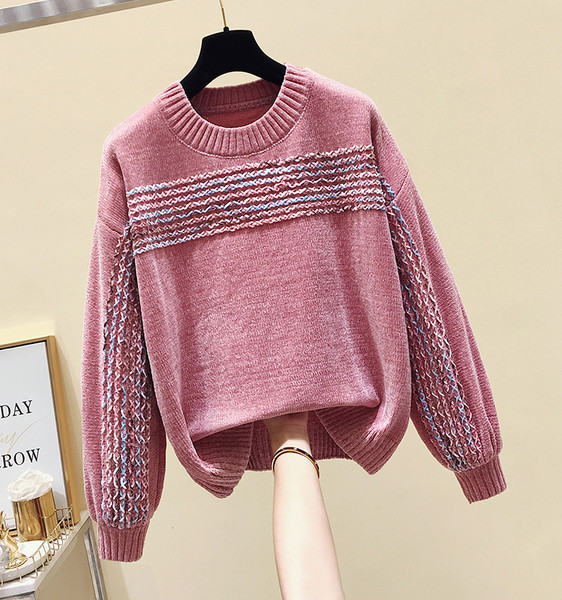 Pulover de dama in patru culori cu maneci lungi si decolteu oval