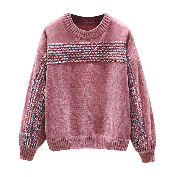 Pulover de dama in patru culori cu maneci lungi si decolteu oval