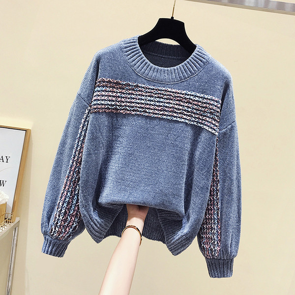 Pulover de dama in patru culori cu maneci lungi si decolteu oval