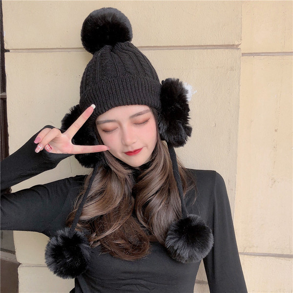 Palarie casual dama de iarna cu puf in mai multe culori