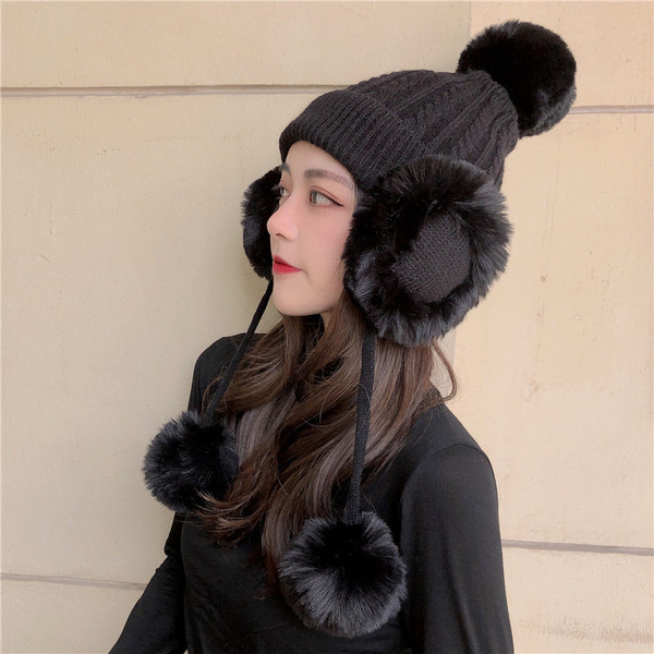 Palarie casual dama de iarna cu puf in mai multe culori