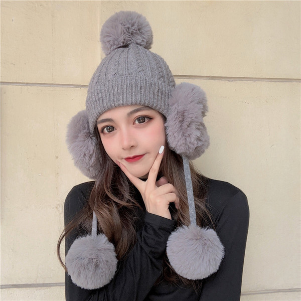 Palarie casual dama de iarna cu puf in mai multe culori