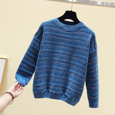 Pulover casual de dama cu efect stralucitor si decolteu oval in trei culori