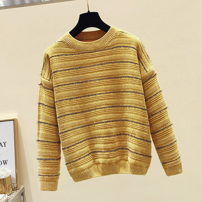 Pulover casual de dama cu efect stralucitor si decolteu oval in trei culori