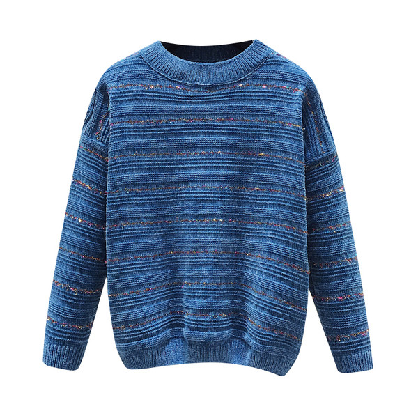 Pulover casual de dama cu efect stralucitor si decolteu oval in trei culori