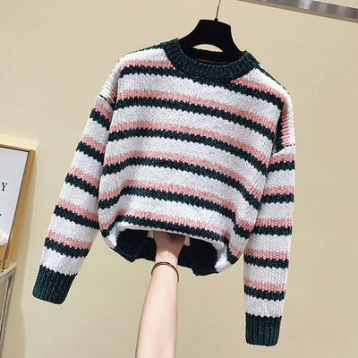 Női csíkos pulóver ovális nyakkivágással, három színben