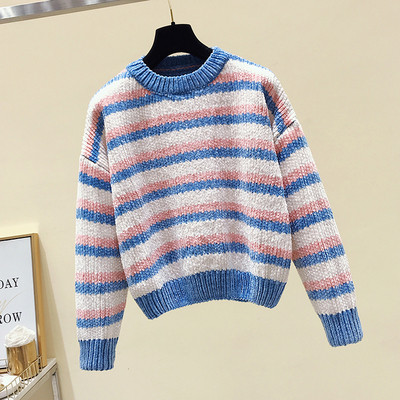 Női csíkos pulóver ovális nyakkivágással, három színben