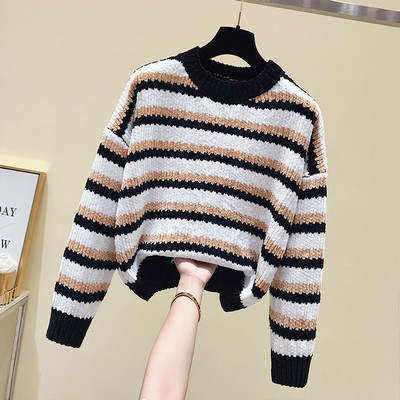 Női csíkos pulóver ovális nyakkivágással, három színben
