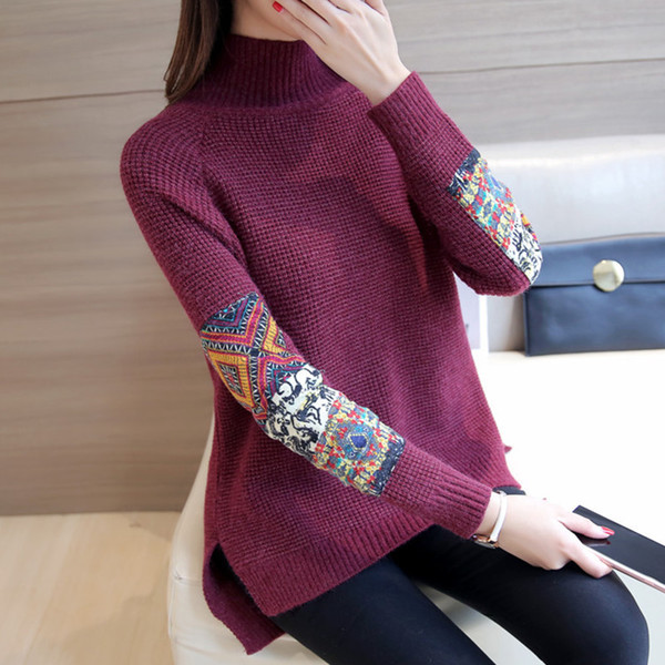 Pulover de dama modern cu guler inalt si crapata