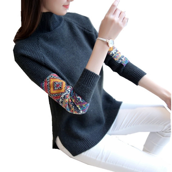 Pulover de dama modern cu guler inalt si crapata