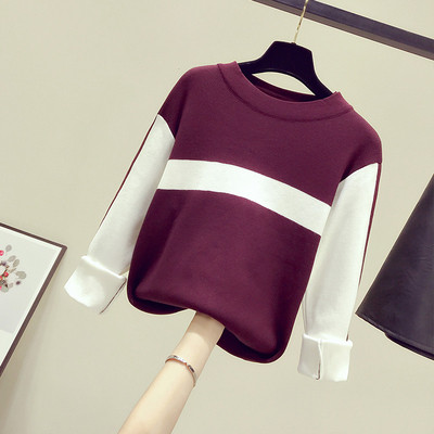 Pulover de dama modern in negru si visiniu cu decolteu oval