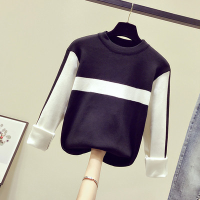 Pulover de dama modern in negru si visiniu cu decolteu oval