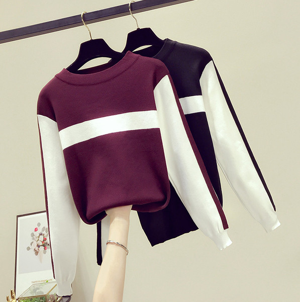 Pulover de dama modern in negru si visiniu cu decolteu oval