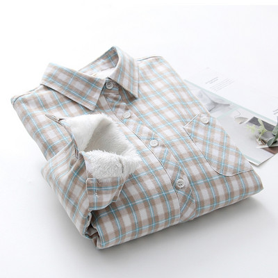 Camasa de dama in carouri model nou cu buzunar si guler clasic in alb, albastru si verde