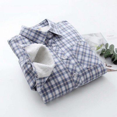 Camasa de dama in carouri model nou cu buzunar si guler clasic in alb, albastru si verde