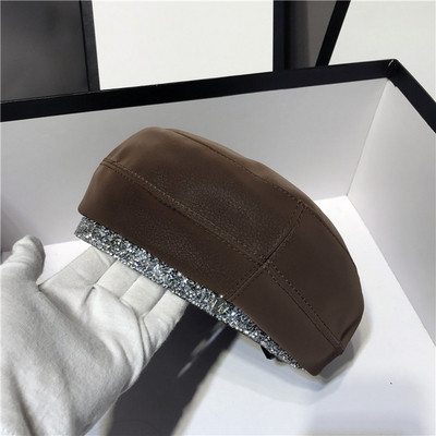 Palarie moderna de dama din piele ecologica cu pietre