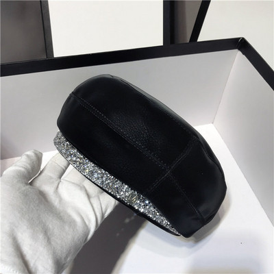 Palarie moderna de dama din piele ecologica cu pietre