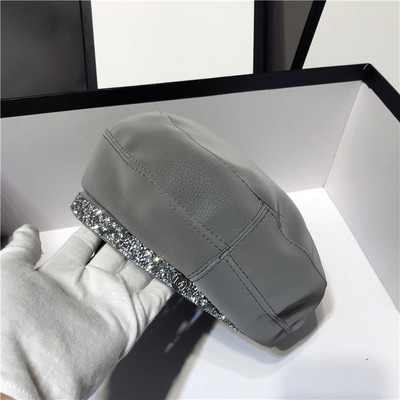 Palarie moderna de dama din piele ecologica cu pietre