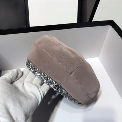 Palarie moderna de dama din piele ecologica cu pietre