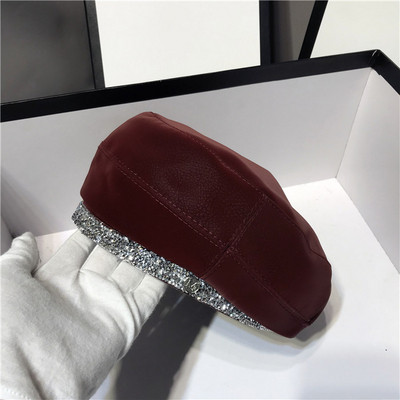 Palarie moderna de dama din piele ecologica cu pietre