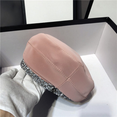 Palarie moderna de dama din piele ecologica cu pietre