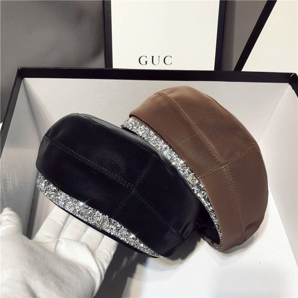 Palarie moderna de dama din piele ecologica cu pietre