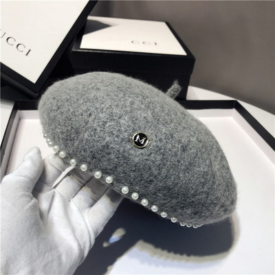 Palarie de dama moderna tip bereta cu decor de perle in mai multe culori