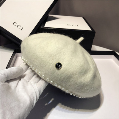 Palarie de dama moderna tip bereta cu decor de perle in mai multe culori