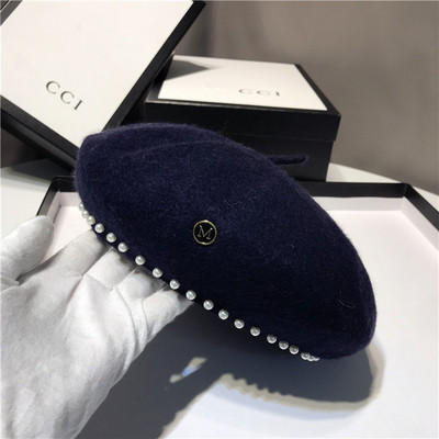 Palarie de dama moderna tip bereta cu decor de perle in mai multe culori