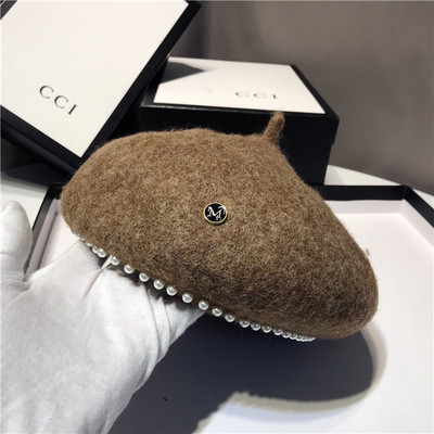 Palarie de dama moderna tip bereta cu decor de perle in mai multe culori