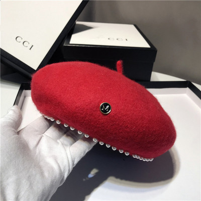 Palarie de dama moderna tip bereta cu decor de perle in mai multe culori