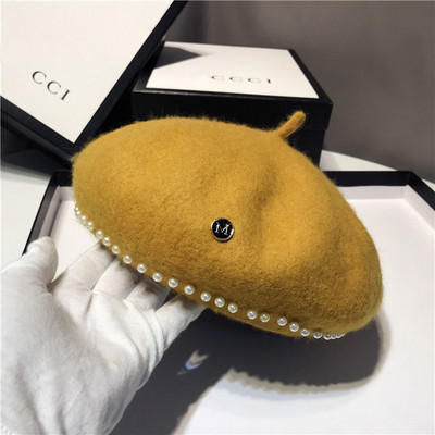 Palarie de dama moderna tip bereta cu decor de perle in mai multe culori