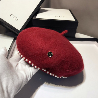 Palarie de dama moderna tip bereta cu decor de perle in mai multe culori