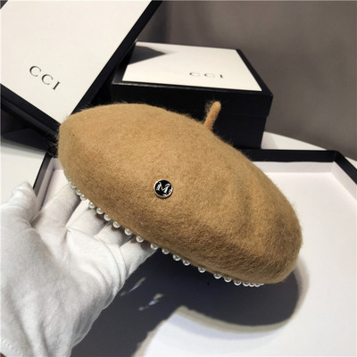 Palarie de dama moderna tip bereta cu decor de perle in mai multe culori