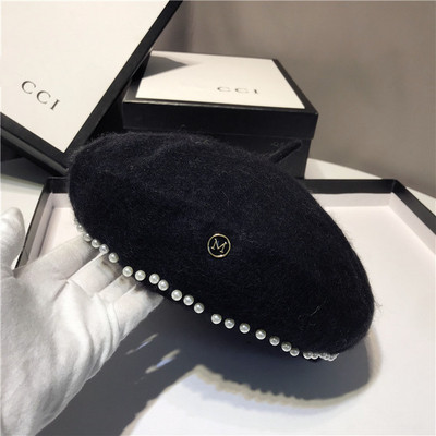 Palarie de dama moderna tip bereta cu decor de perle in mai multe culori