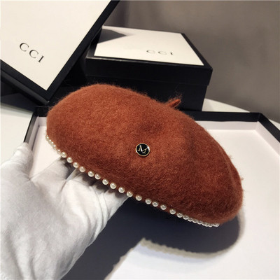 Palarie de dama moderna tip bereta cu decor de perle in mai multe culori