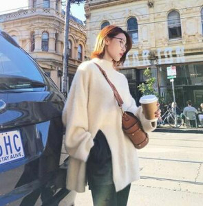 Pulover de iarna de dama model lung cu fanta in mai multe culori