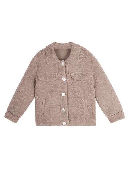 Palton de iarna de dama model scurt in alb si bej