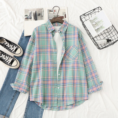 Új modell női kockás ing zsebbel és gombokkal, kék, zöld és piros színben