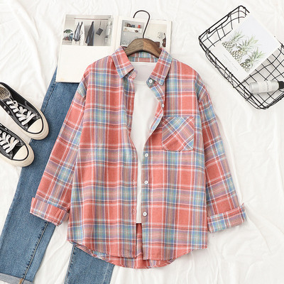 Új modell női kockás ing zsebbel és gombokkal, kék, zöld és piros színben