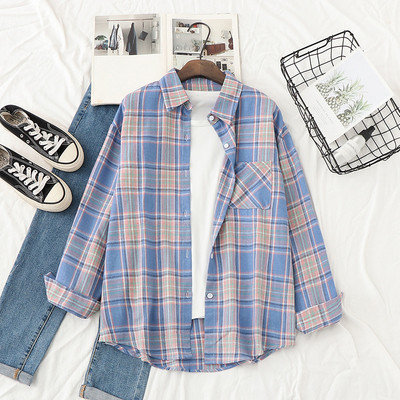 Új modell női kockás ing zsebbel és gombokkal, kék, zöld és piros színben